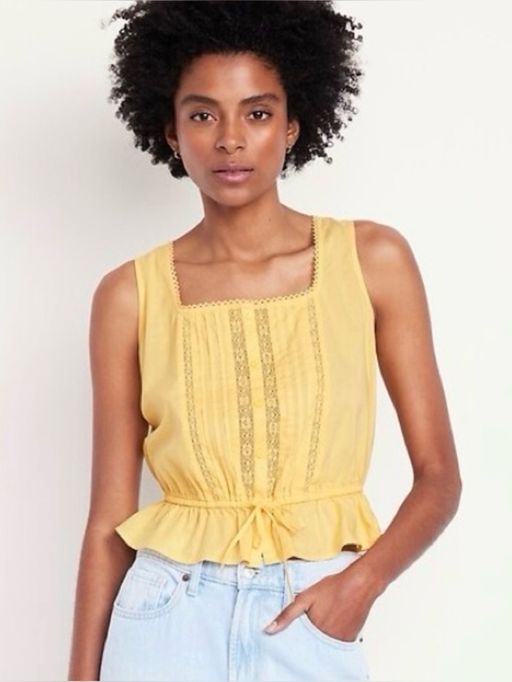 Old Navy Yellow Sleeveless Button-Front Peplum Blouse